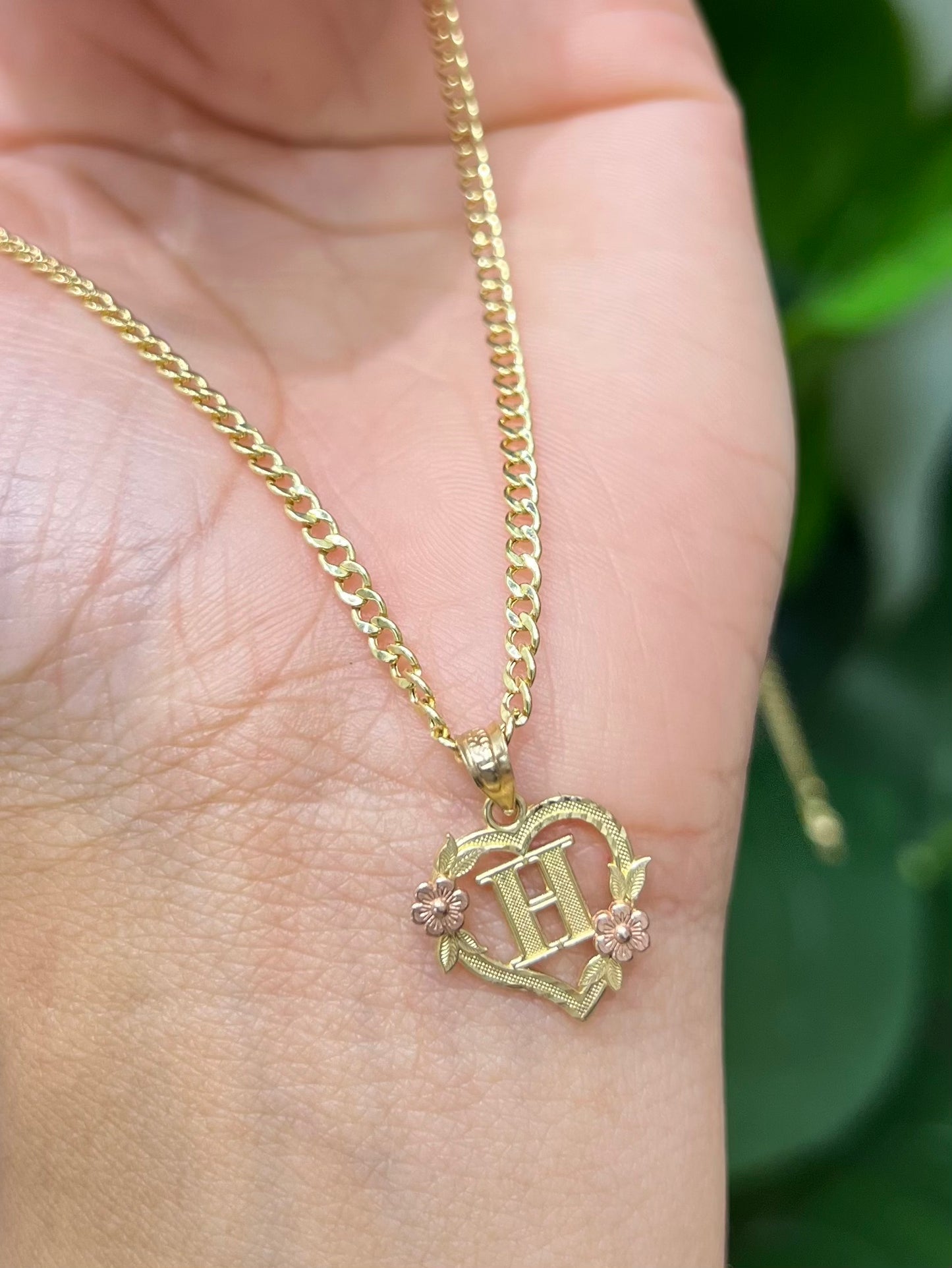 0048- NEW 14K Letter “H” Heart Shape Pendant W.G