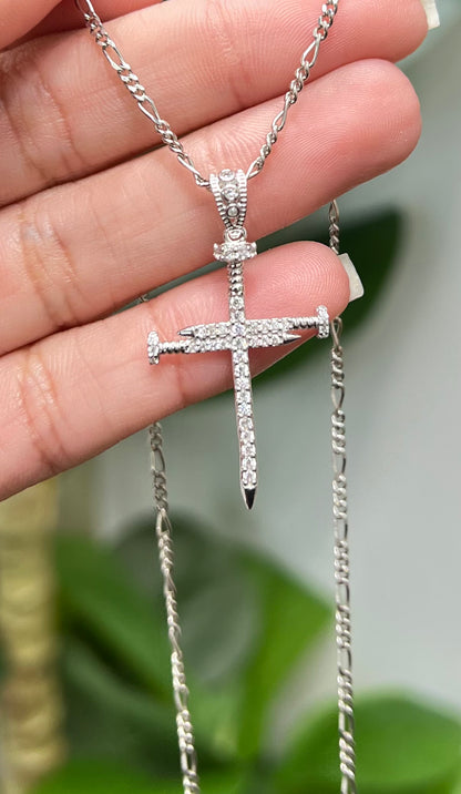 S863 - NEW 925 Sterling Silver Cross Moissanite Stone Pendant W.G