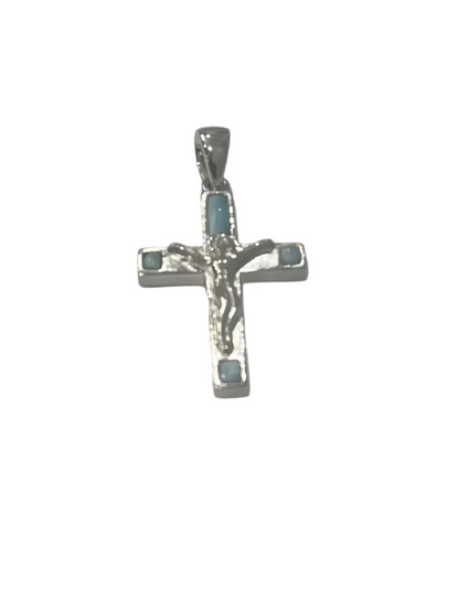 S775- NEW Silver Cross Natural Larimar Pendant (26x17mm) W.G