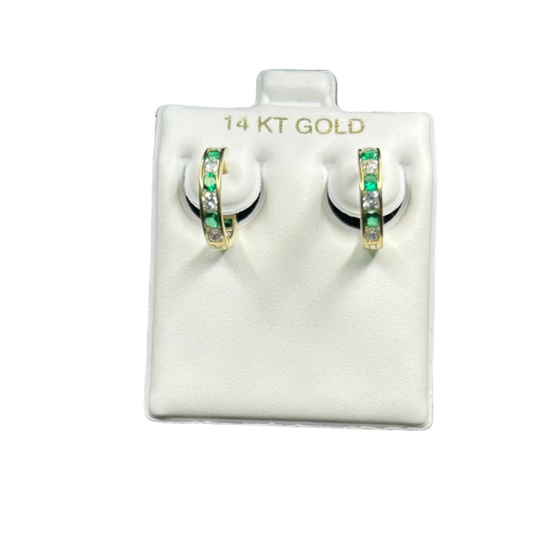 14K, Yellow Gold Small Hoops With Green Stones