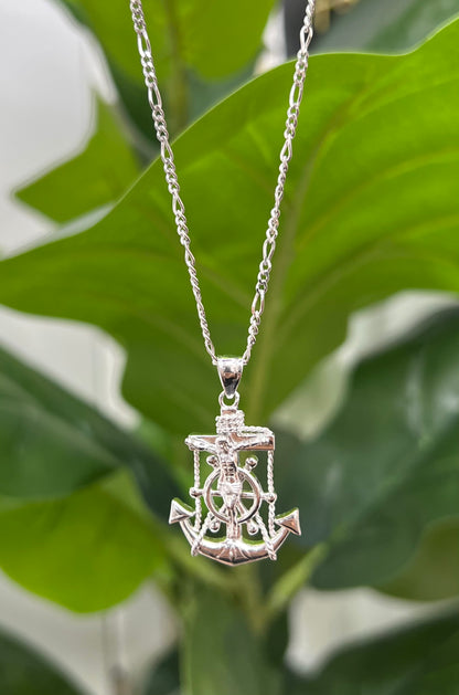 S299- NEW .925 Sterling Silver Anchor & Jesus Crucifix Pendant W.G