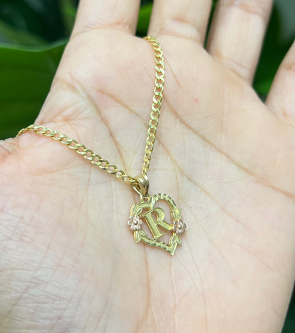 0063- NEW 14K Letter “R” Heart Shape Pendant W.G
