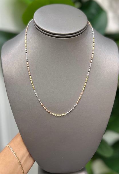 0095- NEW 14K Oval and Bead Tri- Color Chain(1.95mm) W.G