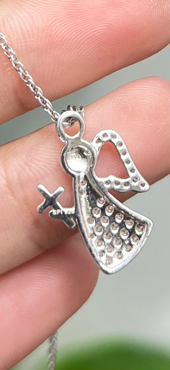 S847- NEW .925 Sterling Silver Guardian Angel Necklace W.G
