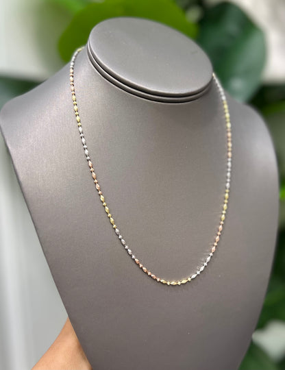 0095- NEW 14K Oval and Bead Tri- Color Chain(1.95mm) W.G