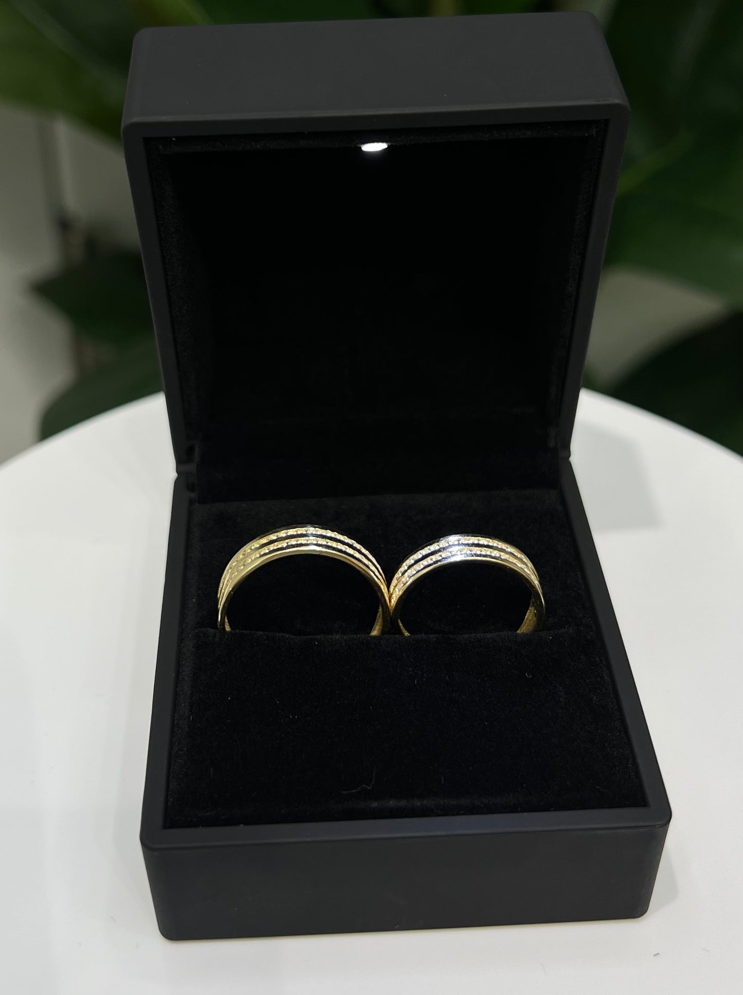 362- NEW 14K Wedding Band Full Cz Rings Set (W.G)