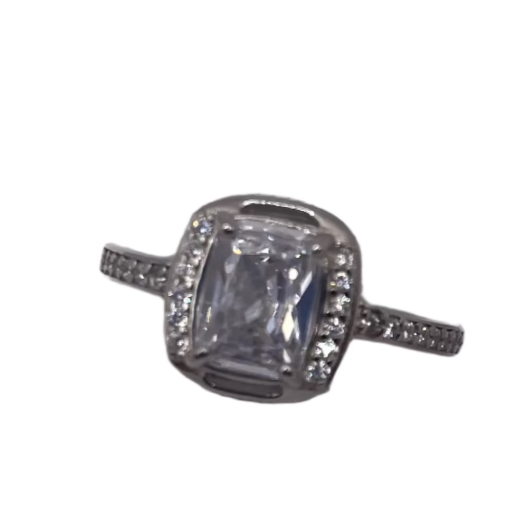 S758- Square Cz Stone Ring Sz 6