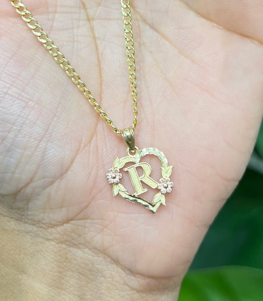 0063- NEW 14K Letter “R” Heart Shape Pendant W.G