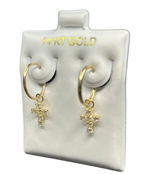 00112- NEW 14K Hanging Cross Earrings (W.G)