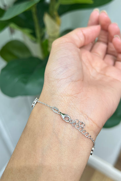 S789- NEW .925 Sterling Silver Black Trebol Bracelet (7.6mm) W.G