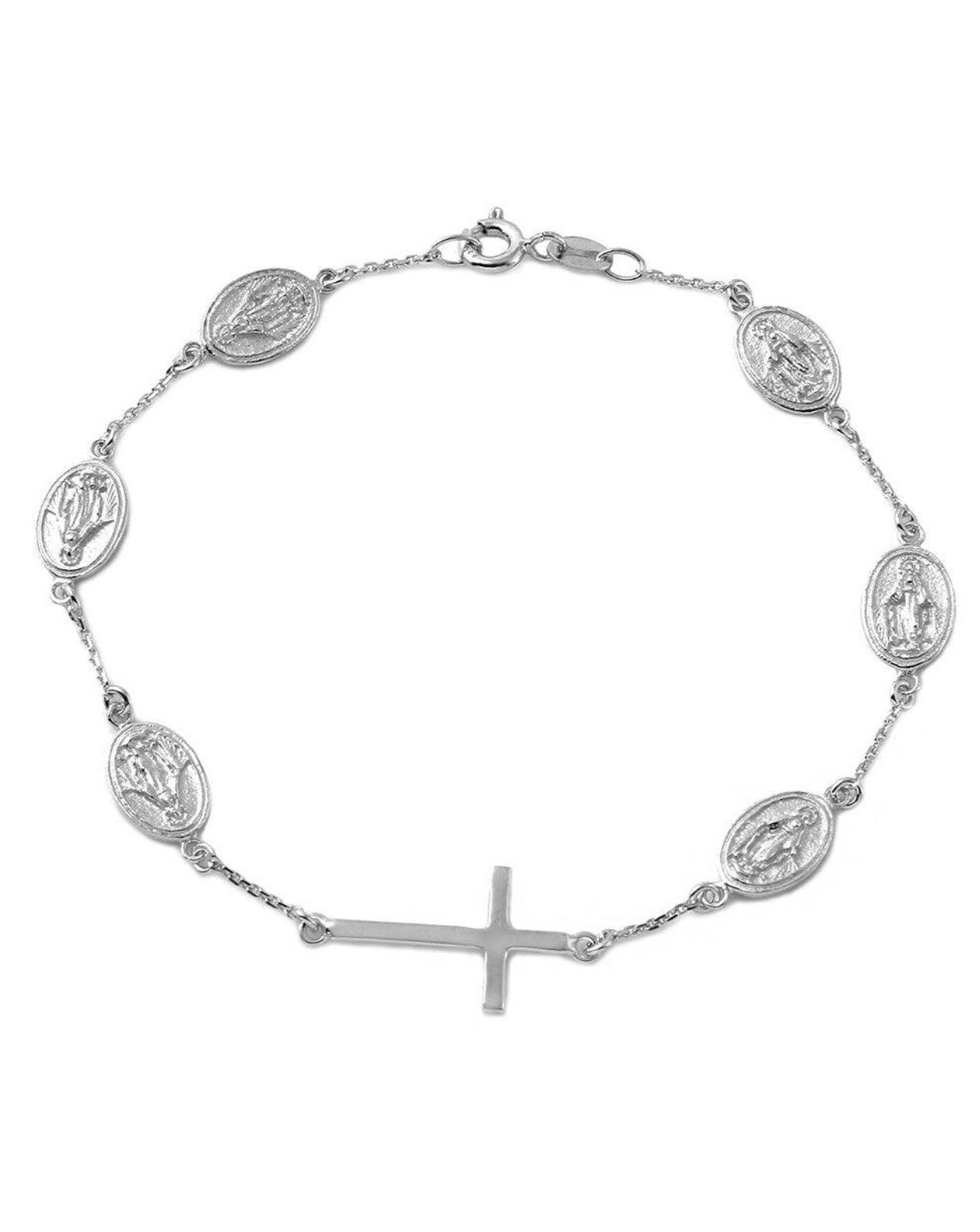 S390- .925 Cross with Religious Charms Bracelet 7"