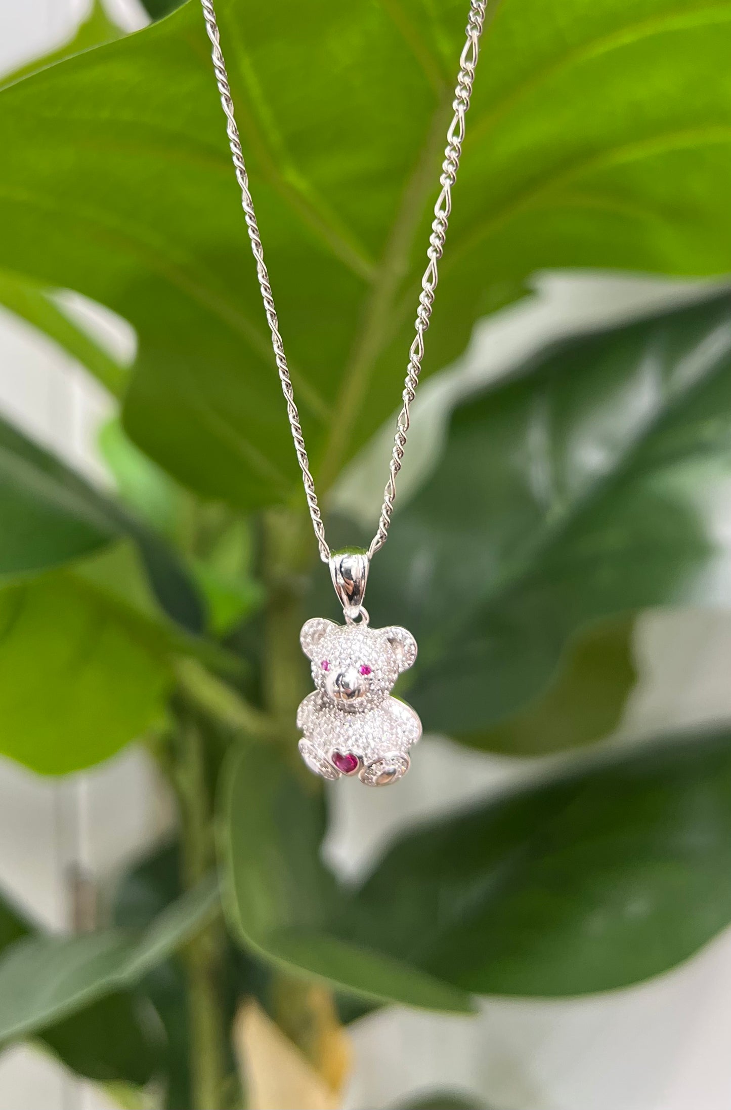 S629- NEW .925 Sterling Silver Teddy Bear Heart Pendant- W.G