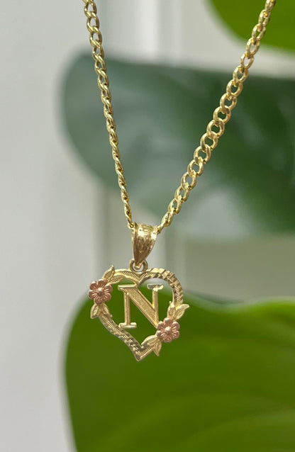 0047- NEW 14K Letter “N” Heart Shape Pendant W.G