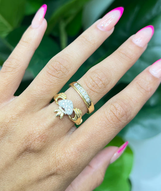 285- NEW 14K Wedding Rings Heart & Band Set W.G