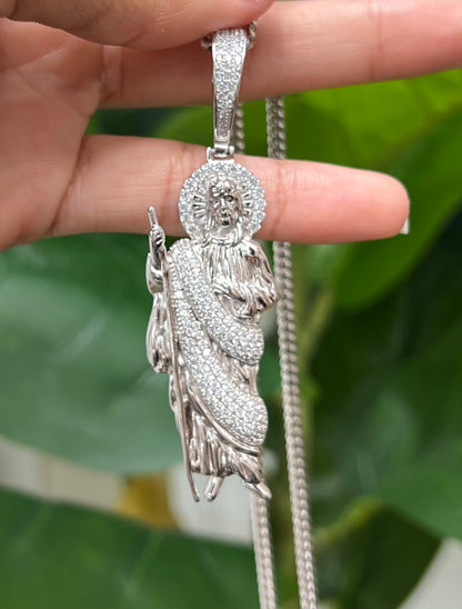 S264- NEW Sterling Silver .925 St. Jude Full Cz Pendant W.G