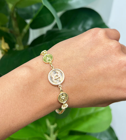 327- NEW 14K Franco Link with Chanel Charm Bracelet W.G