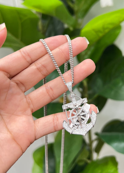 S862- NEW Sterling Silver Full Cz Anchor Pendant W.G