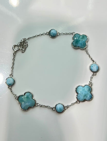 S672- NEW .925 Larimar Trebol Bracelet W.G