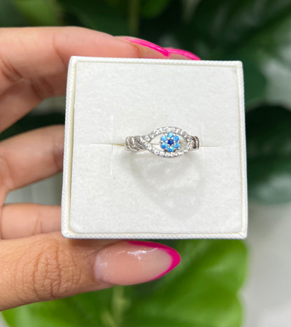 S760- NEW .925  Sterling Silver Evil Eye Full Cz Women's Ring W.G