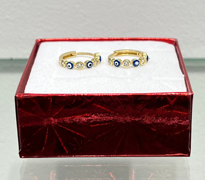 1138- 14K Evil Eye Blue Hoop Earrings W.G
