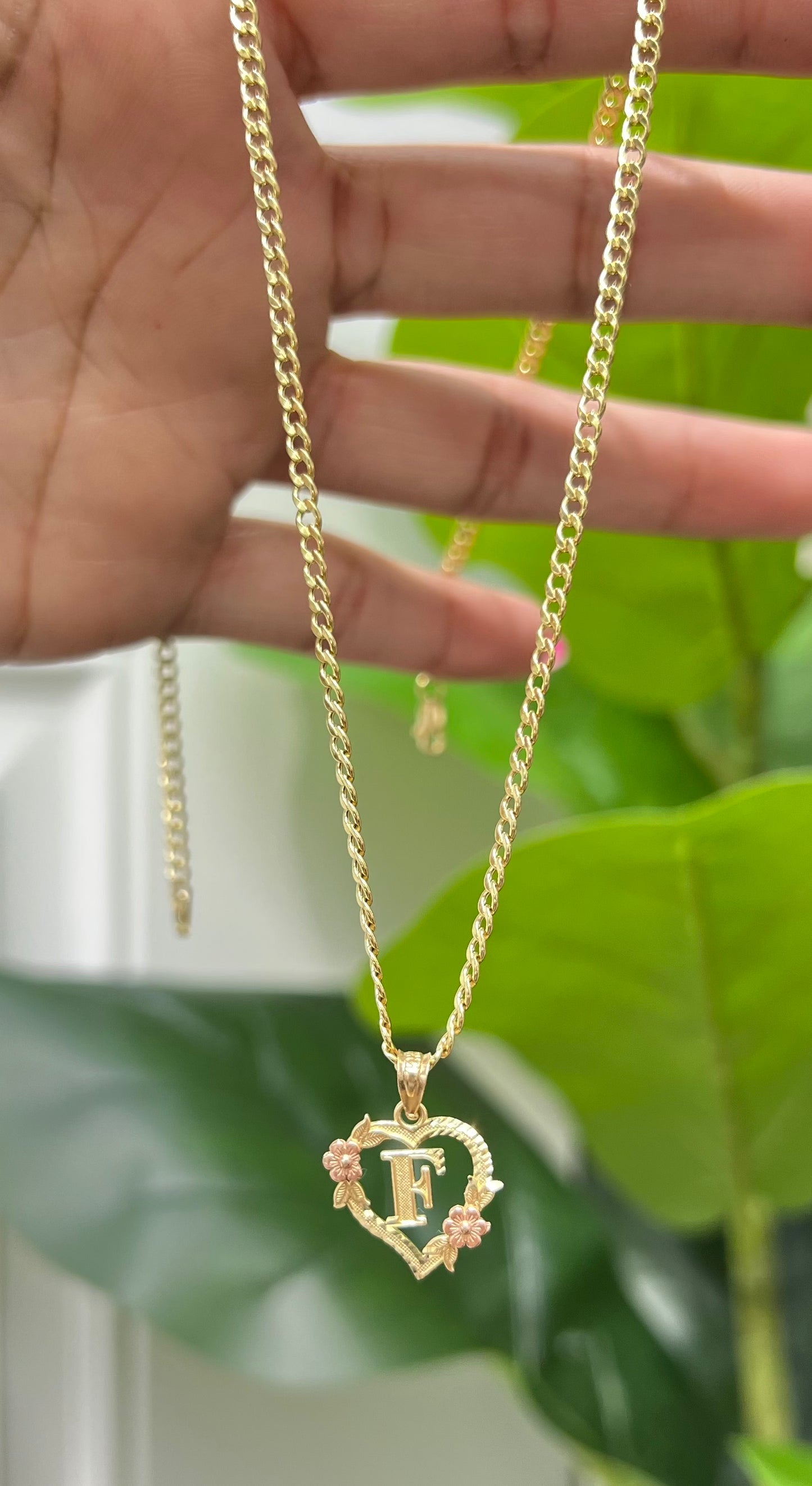 0061- NEW 14K Letter “F” Heart Shape Pendant W.G