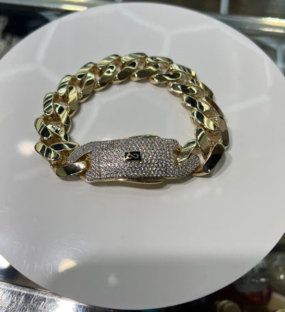 2000- NEW 14K Hollow Cuban Monaci Bracelet (17mm) W.G