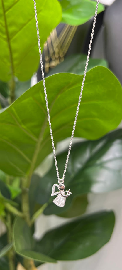 S847- NEW .925 Sterling Silver Guardian Angel Necklace W.G