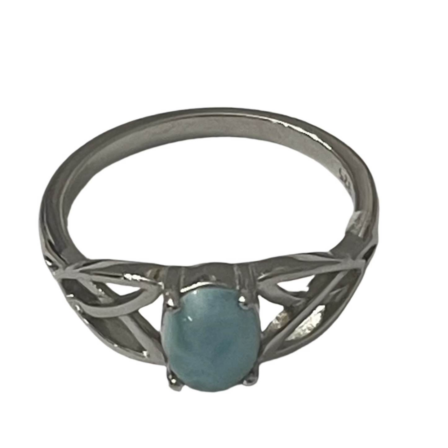 S756- Oval Stone Natural Larimar Ring Sz 7