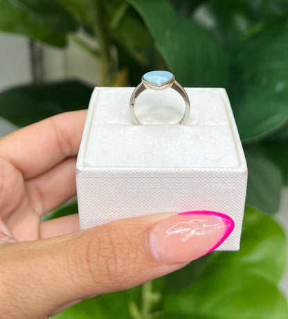 S666- NEW .925 Sterling Silver Heart Larimar Stone Ring