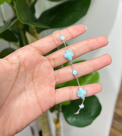 S672- NEW .925 Larimar Trebol Bracelet W.G