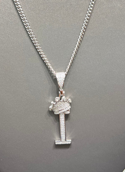 S727- NEW .925 Sterling Silver Letter “I” Crown Pendant W.G