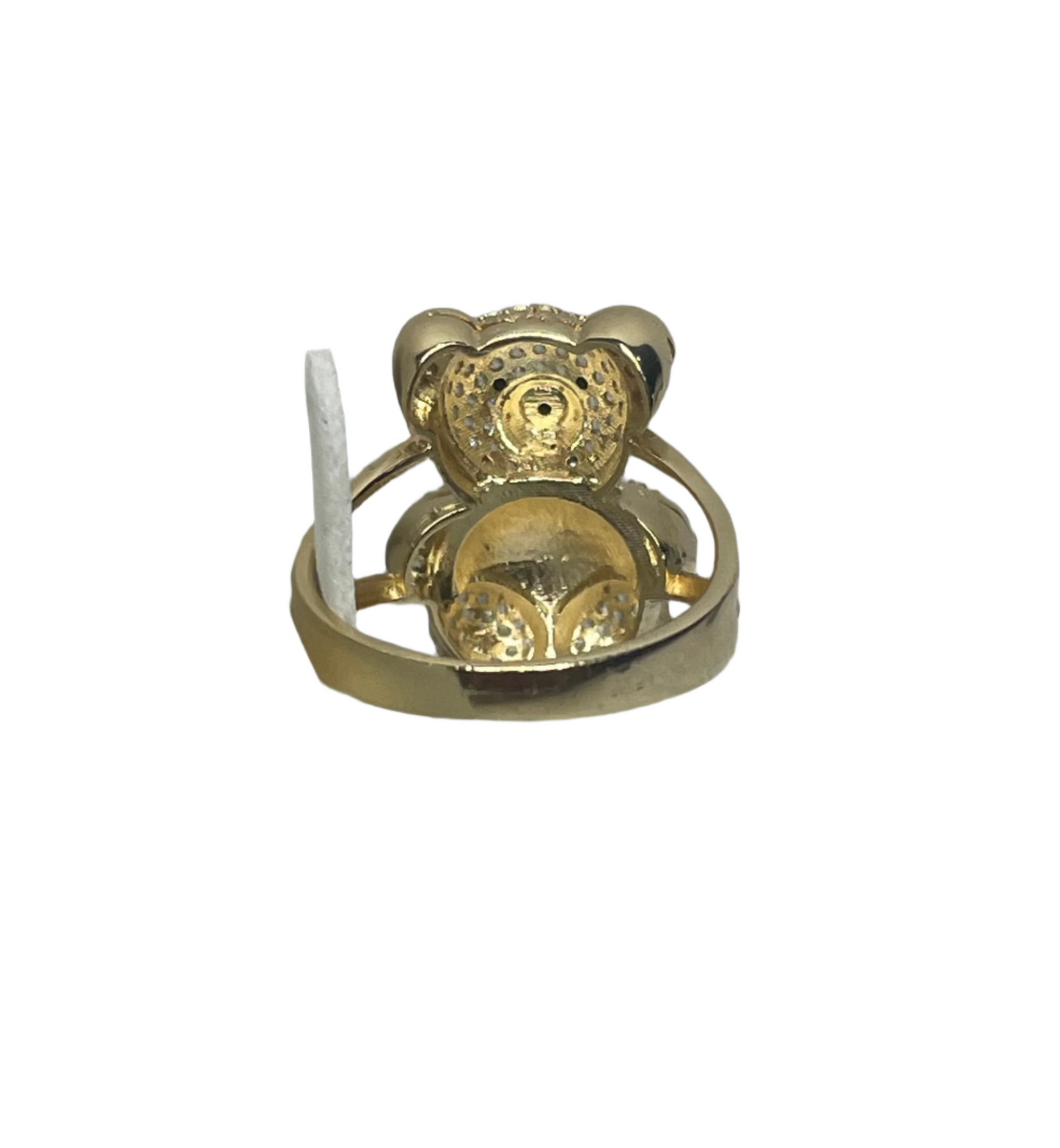 0080- Anillo de osito de peluche con bandera dominicana en oro amarillo macizo de 14 quilates