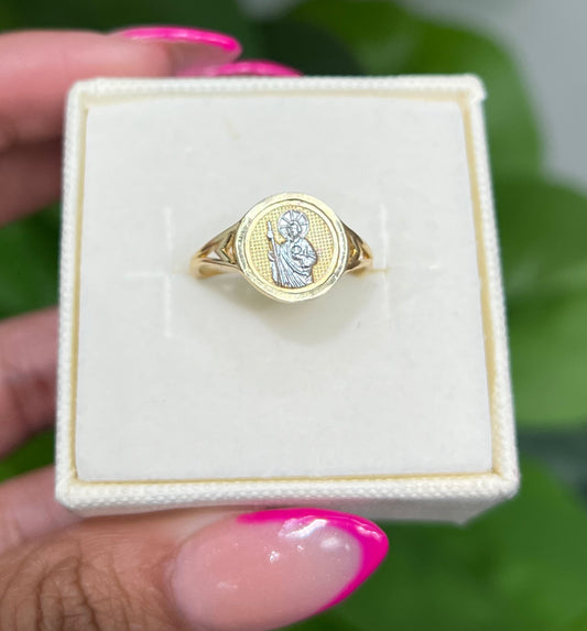 00148- Anillo “religioso” de San Judas Tadeo de 14 quilates, talla 7, para mujer
