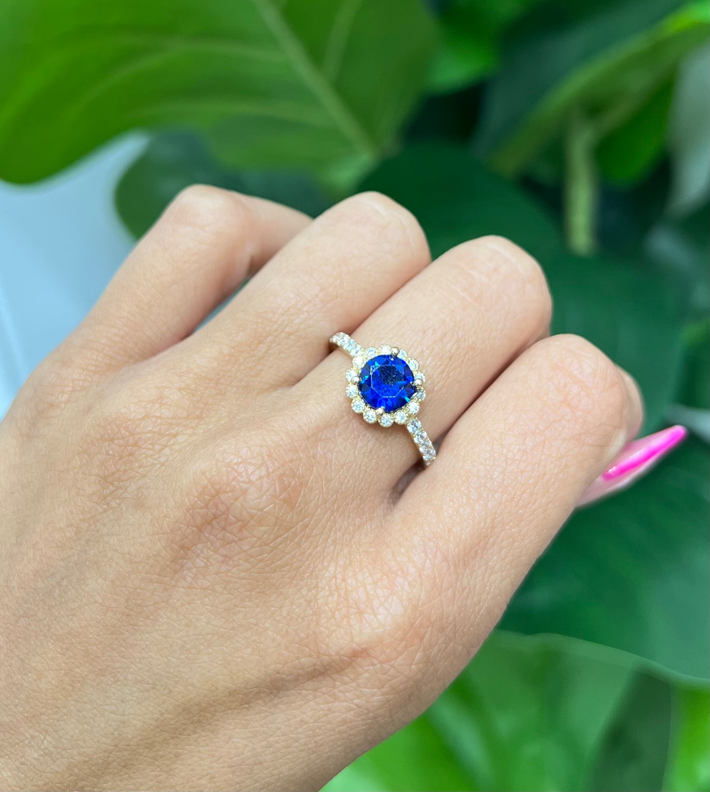 474- NEW 14K Blue Round CZ Stone Women's Ring W.G