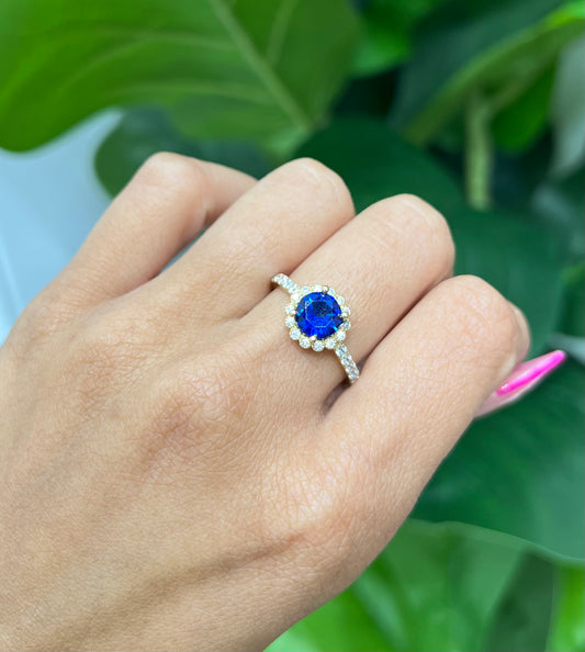 474- NEW 14K Blue Round CZ Stone Women's Ring W.G
