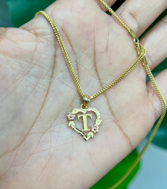 0064- NEW 14K Letter “T” Heart Shape Pendant W.G