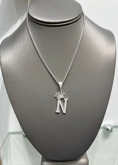 S728- NEW 925 Sterling Silver Crown On Top Letter N Pendant W.G