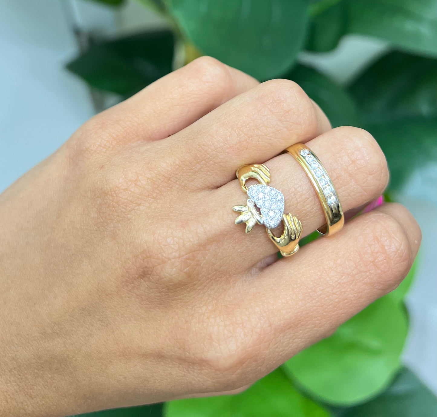 285- NEW 14K Wedding Rings Heart & Band Set W.G