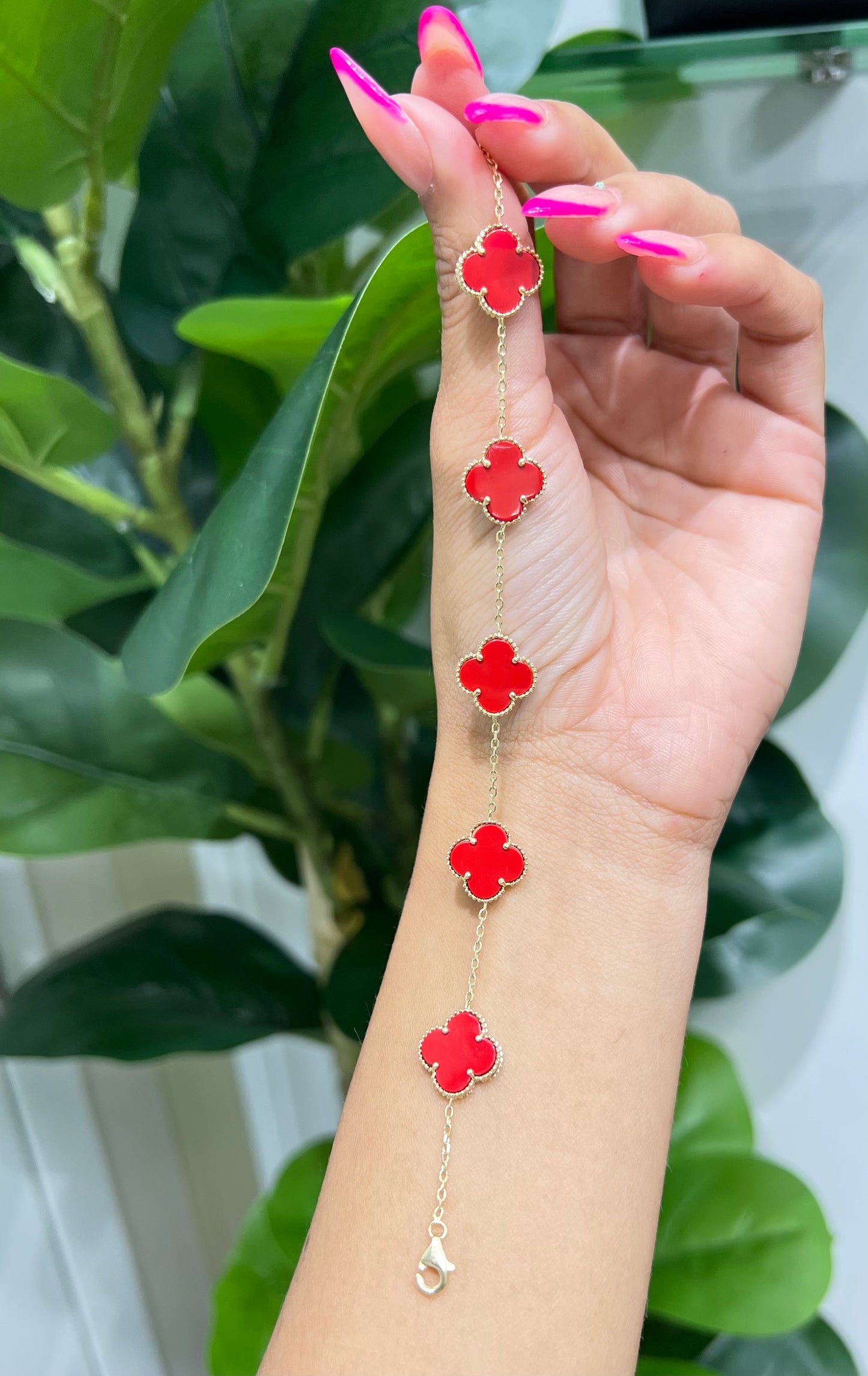 1132- NEW 14K Red Trebol Bracelet (11.7mm) W.G