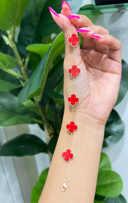 1132- NEW 14K Red Trebol Bracelet (11.7mm) W.G
