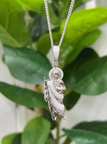 S264- NEW Sterling Silver .925 St. Jude Full Cz Pendant W.G