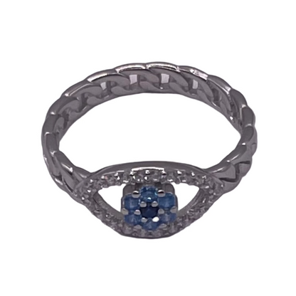 S760- Cz Stones Evil Eye Ring Sz 6