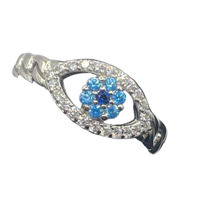 S760- Cz Stones Evil Eye Ring Sz 6