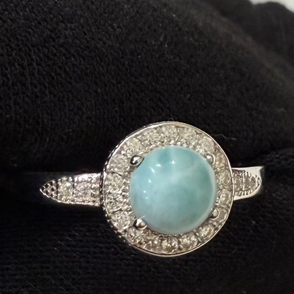 S889- NEW .925 Round Larimar Stone Ring (W.G)