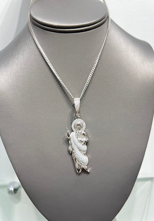S264- NEW Sterling Silver .925 St. Jude Full Cz Pendant W.G