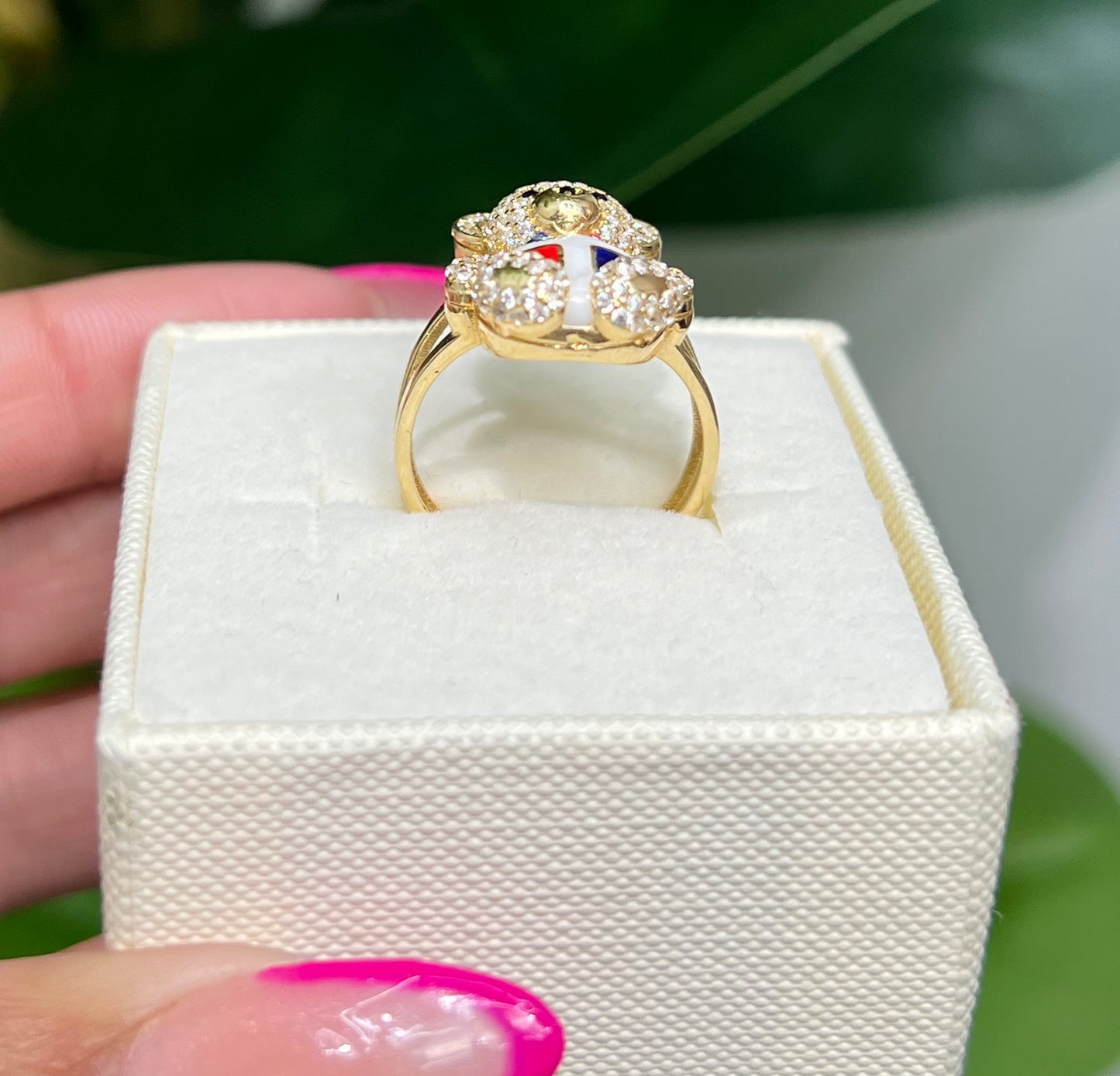 0080- NEW 14K Dominican Flag Teddy Bear Ring W.G