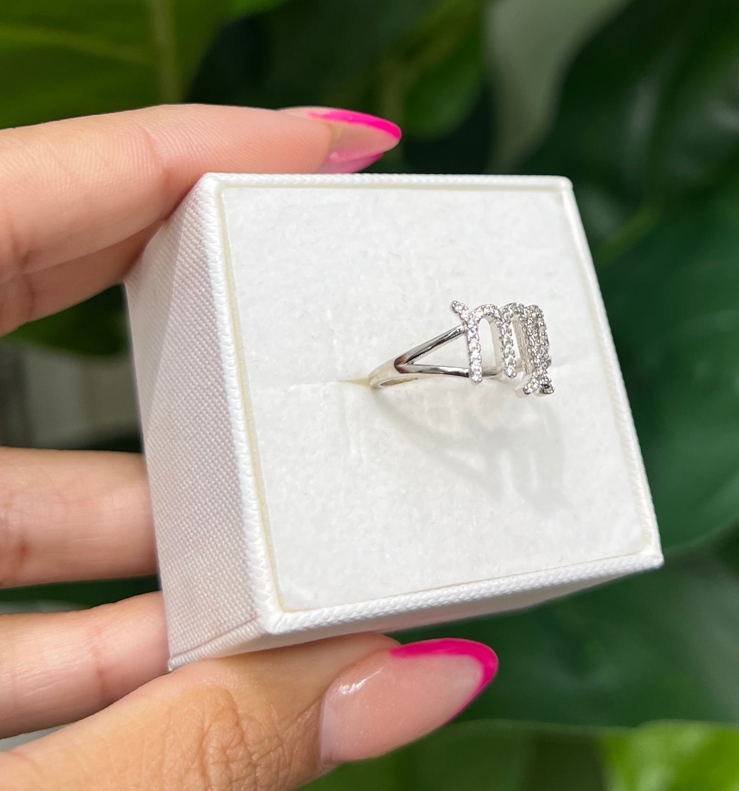 S633- NEW .925 Sterling Silver Zodiac Scorpio Cz Ring W.G