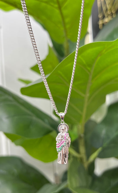 S297- NEW .925 Sterling Silver St Jude 3D Pendant W.G