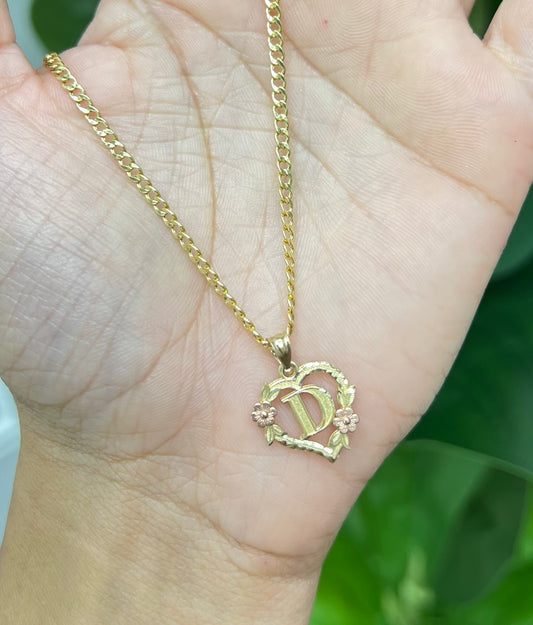 0065- NEW 14K Letter “D” Heart Shape Pendant W.G