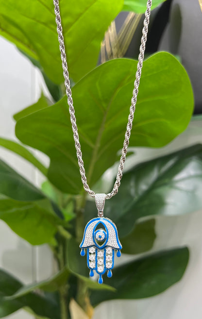 S552- NEW .925 Sterling Silver Hanna Blue Hand Pendant -W.G